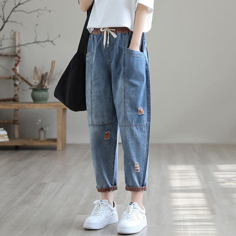 Women's Summer Fashion Ripped Ninth Jeans / Pants