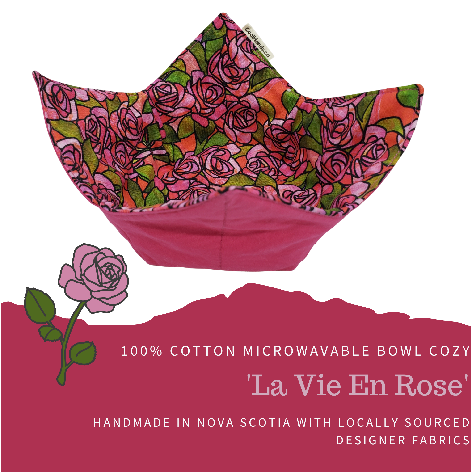 100% Cotton Microwavable Bowl Cozy - La Vie En Rose