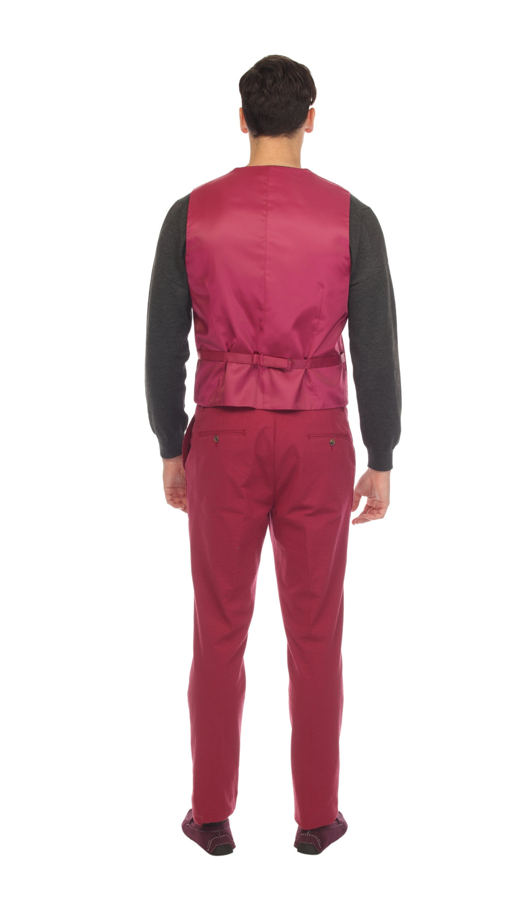 Men's Burgundy Grant Double Breasted Seersucker Mens Vest