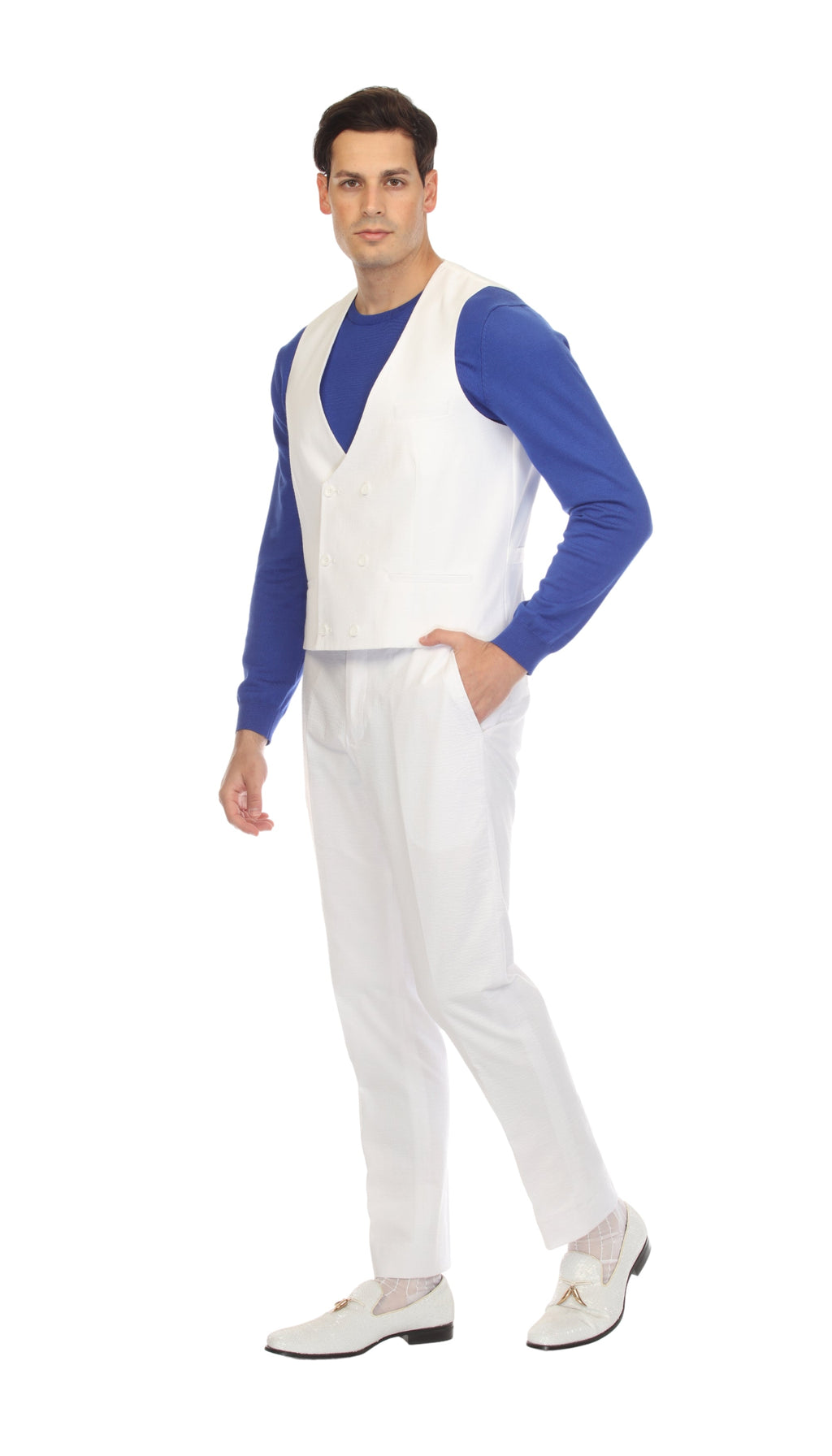 Men's White Grant Double Breasted Seersucker Mens Vest