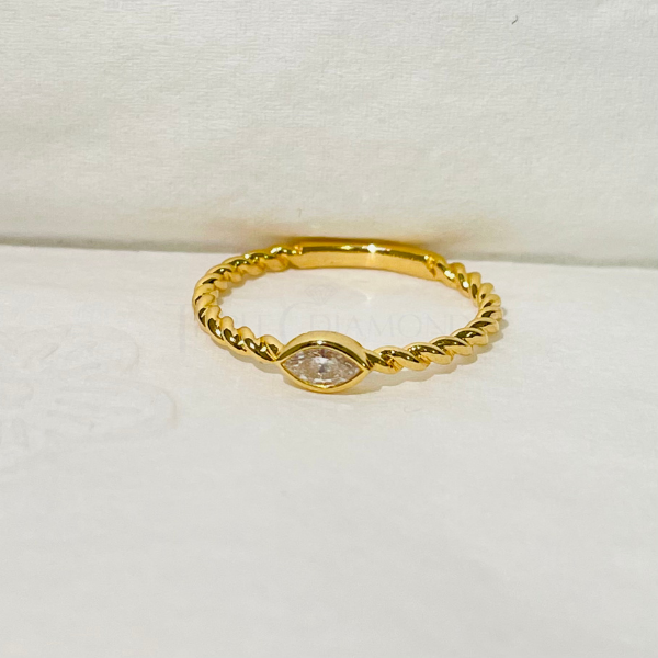 Marquis Cut Twisted Band 14K Solid Gold Everyday Fashion Diamond Ring