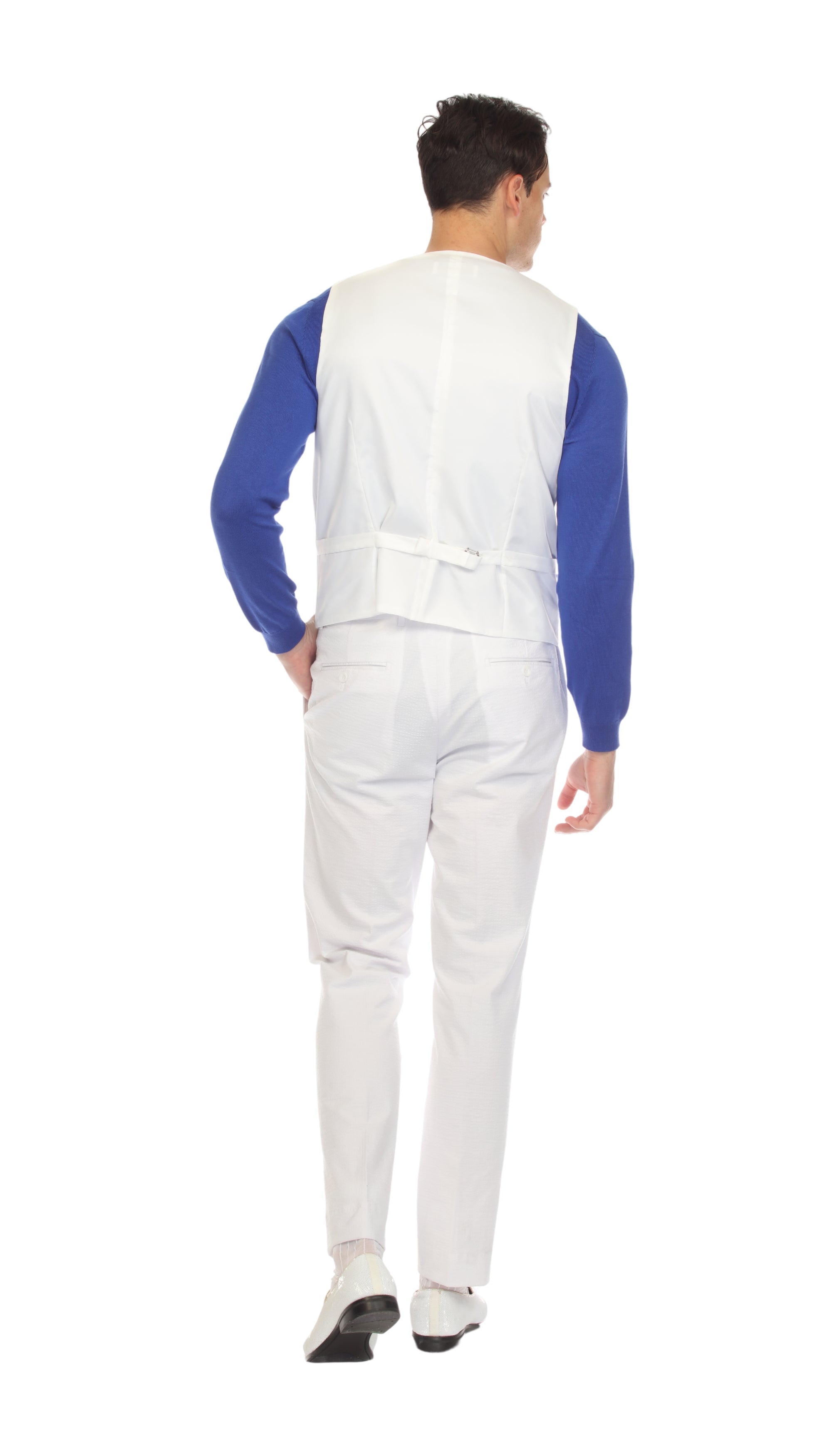 Men's White Grant Double Breasted Seersucker Mens Vest