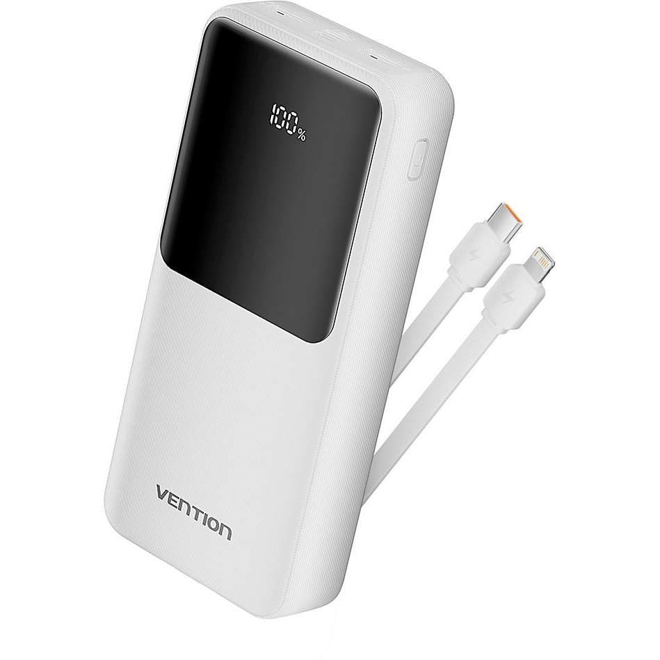 Vention 20000 mAh, Integrated USB-C, Lightning Cables, 22.5W, LED Display Type, fehér (FHPW0)