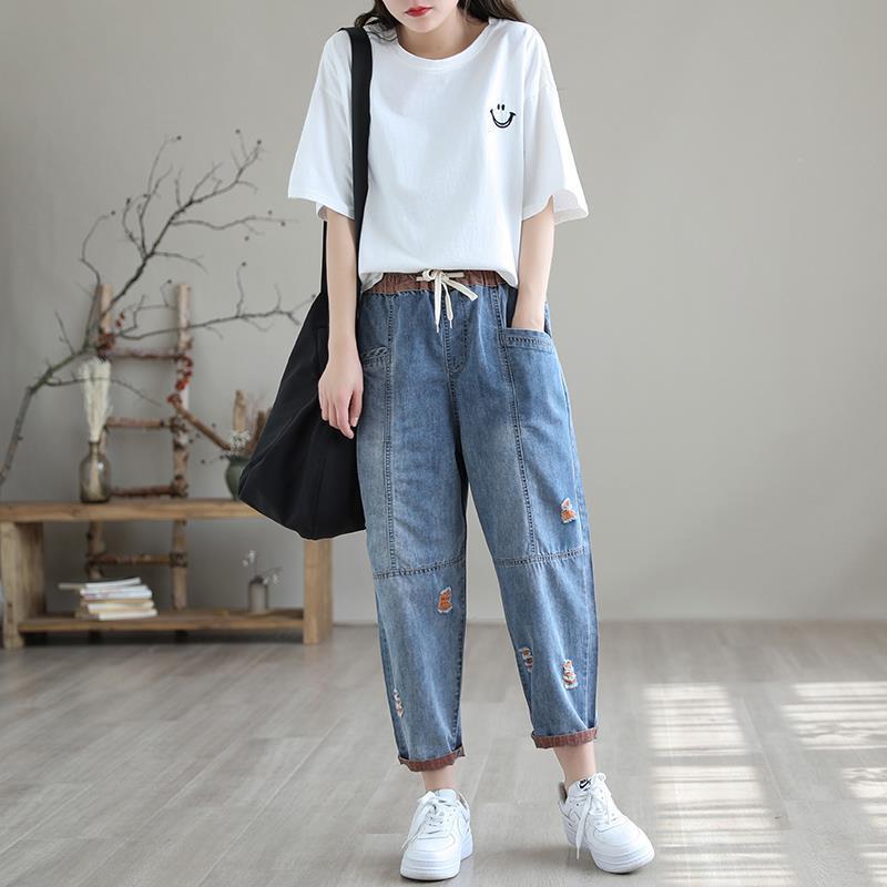 Women's Summer Fashion Ripped Ninth Jeans / Pants