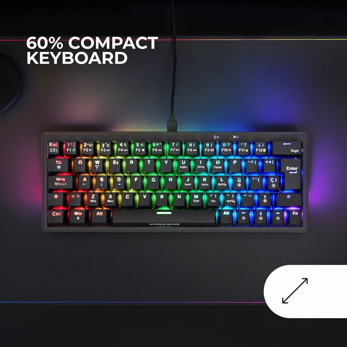 Gaming Keyboard Mars Gaming MKMINIPROYES Black Qwerty US