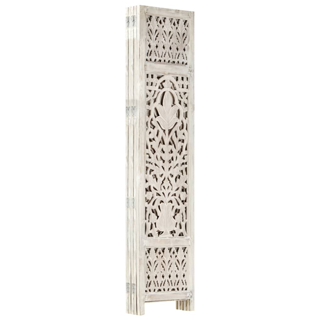 NNEVL Hand carved 5-Panel Room Divider White 200x165 cm Solid Mango Wood