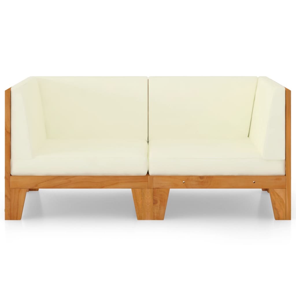 NNEVL 2-Seater Sofa with Cream White Cushions Solid Acacia Wood