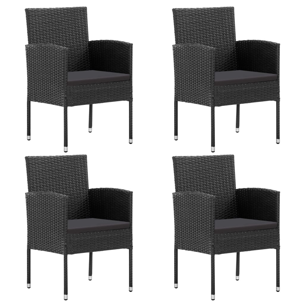 NNEVL Garden Chairs with Black Cushions 4 pcs Black Poly Rattan