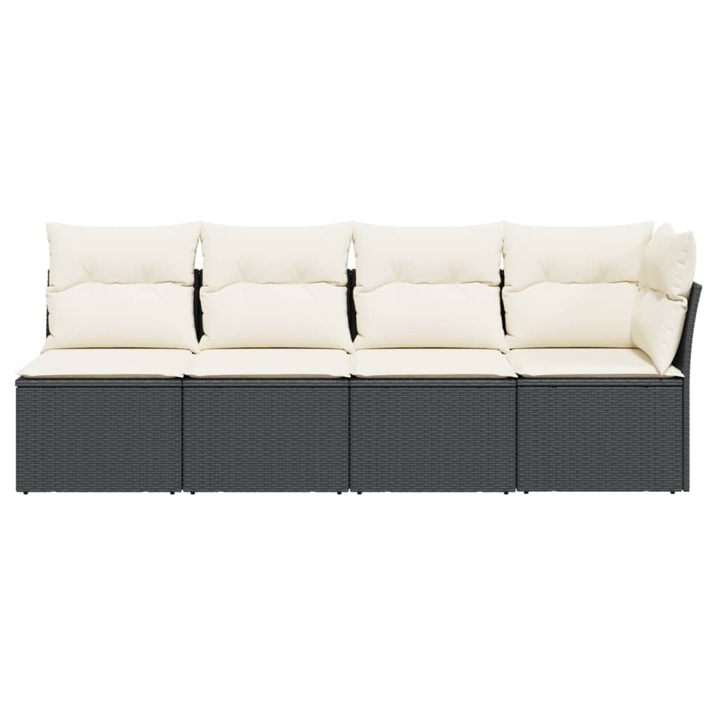 NNEVL Garden Sofa with Cushions 4-Seater Black Poly Rattan