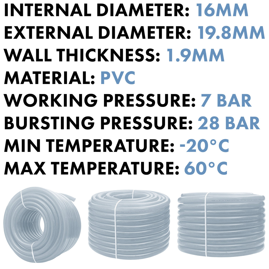 16mm Braided PVC Tech Hose, 1.9mm Wall Thickness