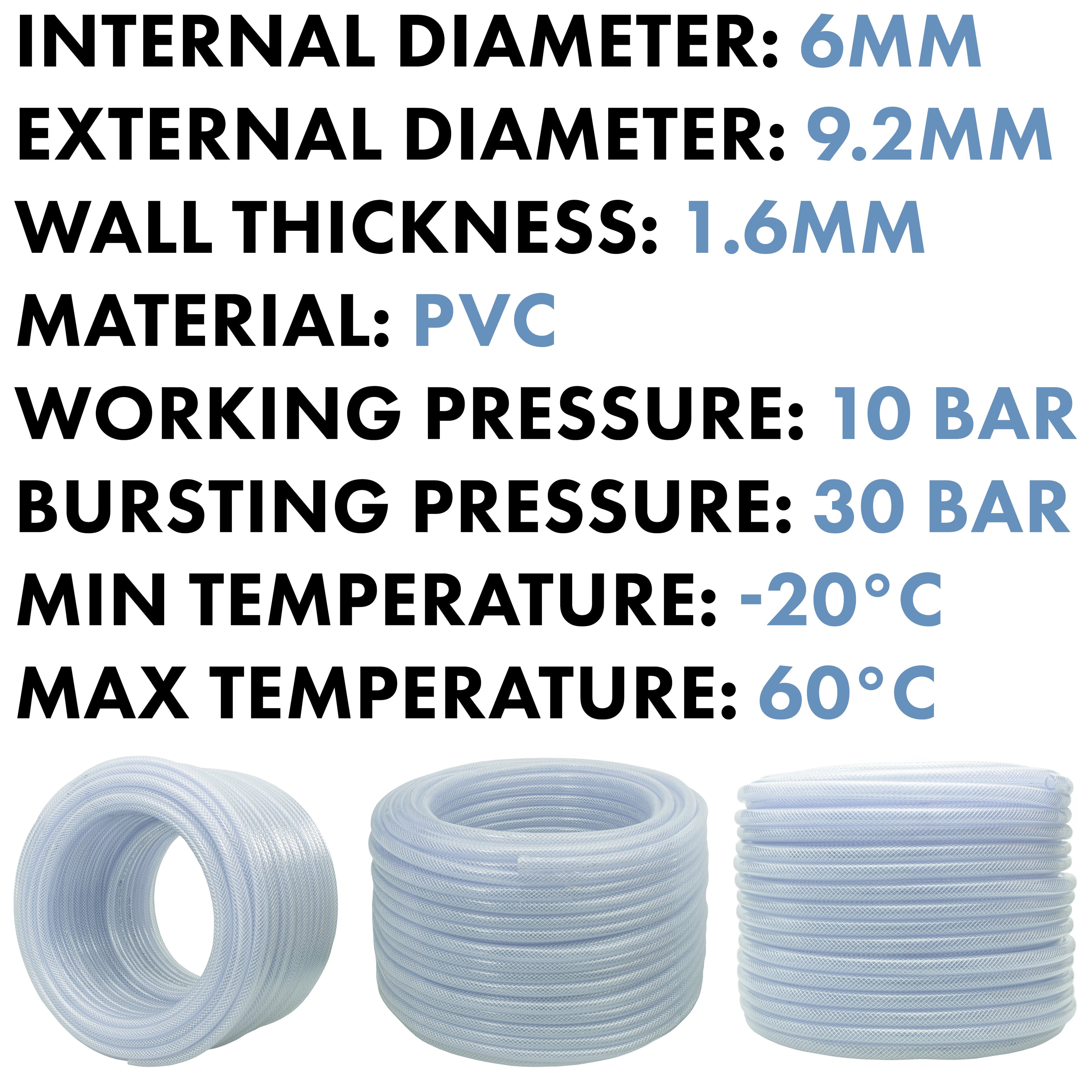 6mm Braided PVC Tech Hose, 1.6mm Wall Thickness