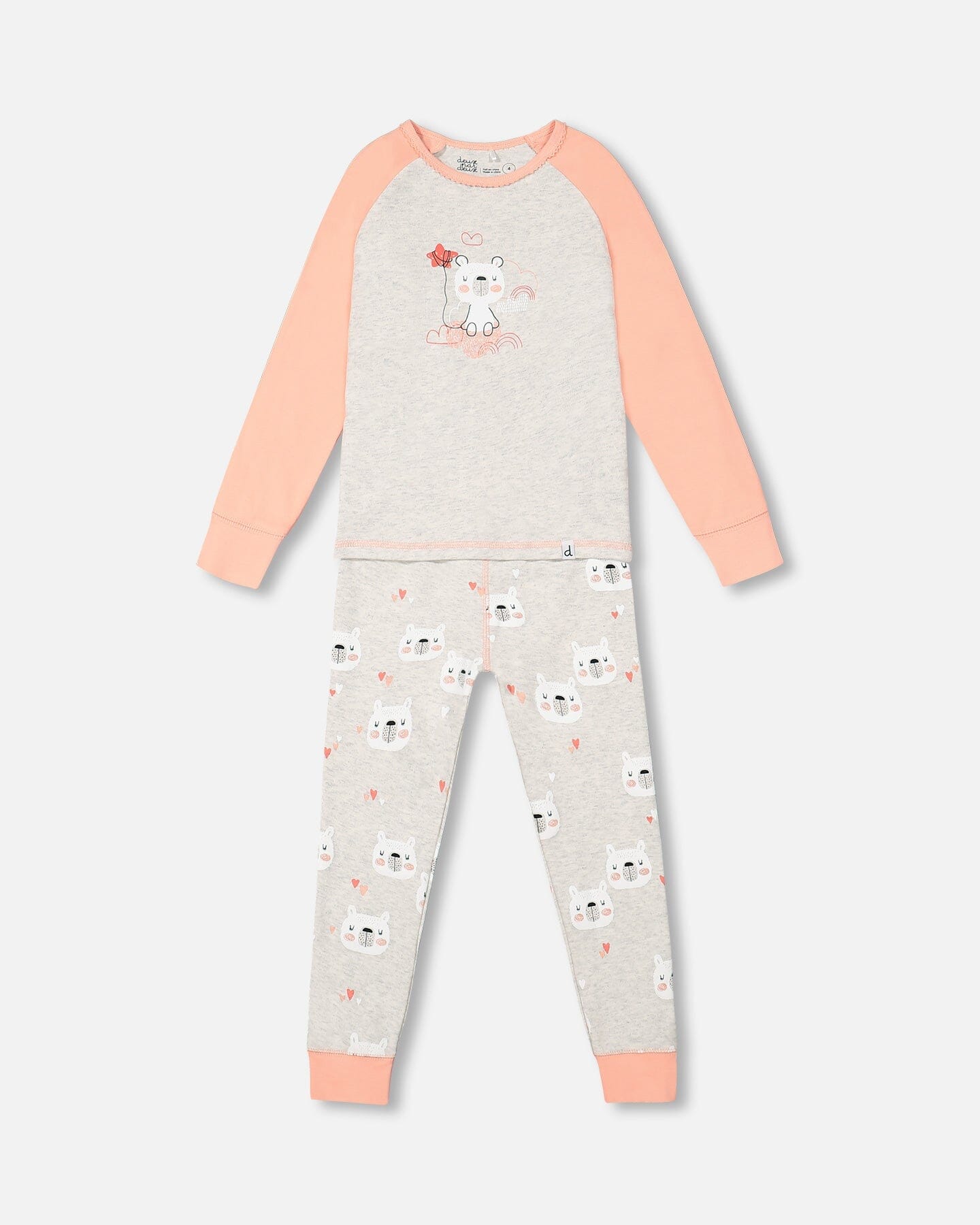Organic Cotton Long Sleeve Printed Bears One Piece Pajama Oatmeal Mix