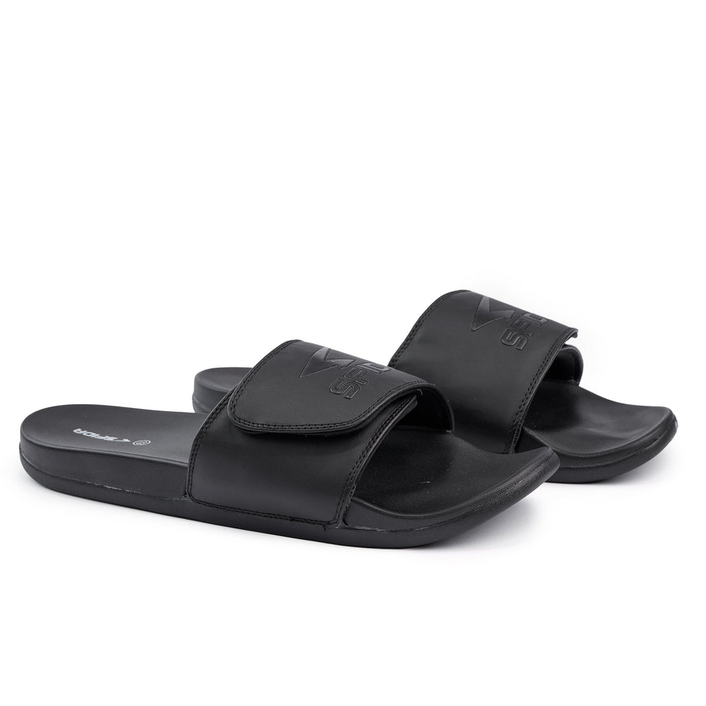 Laze Mens Adjustable V Strap Slides - BLACK