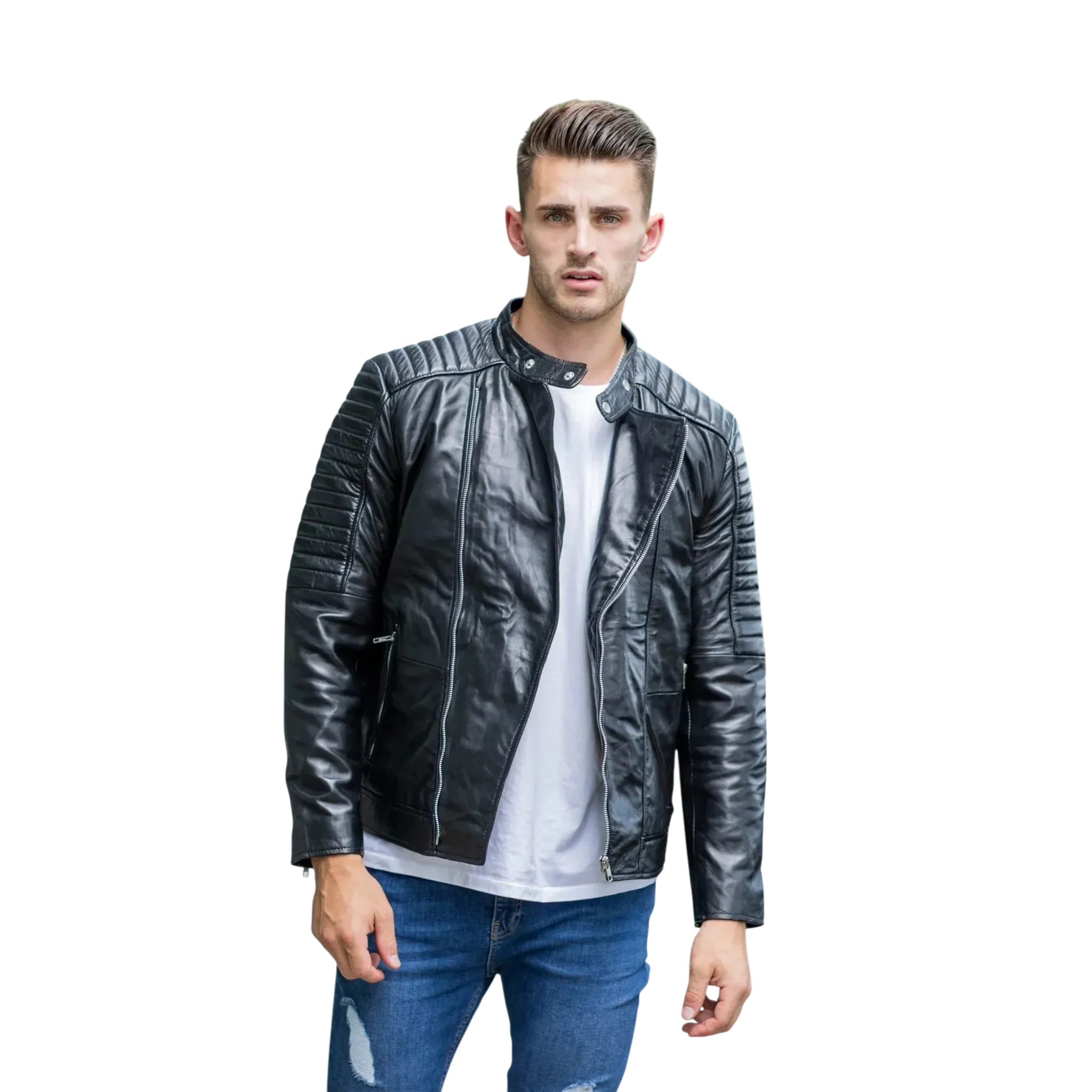 Men’s Black Fashion Leather Jacket-0
