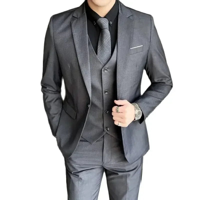 Mens Formal Suit Set Blazer Vest Pants (Gray)