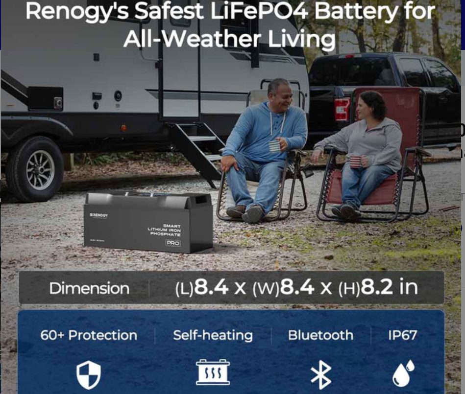 Pro- 12V 100Ah Smart Lithium Iron Phosphate Battery w/ Bluetooth & Self-Heating-1