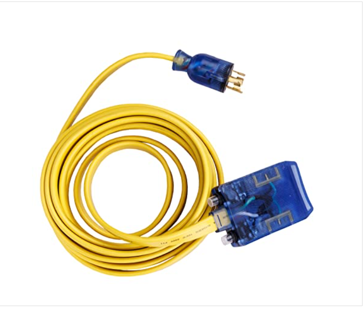 Pulsar PGA424 25 Ft. Generator Extension Cord for L14-30P to 4 5-20R with LED Indicator Yellow