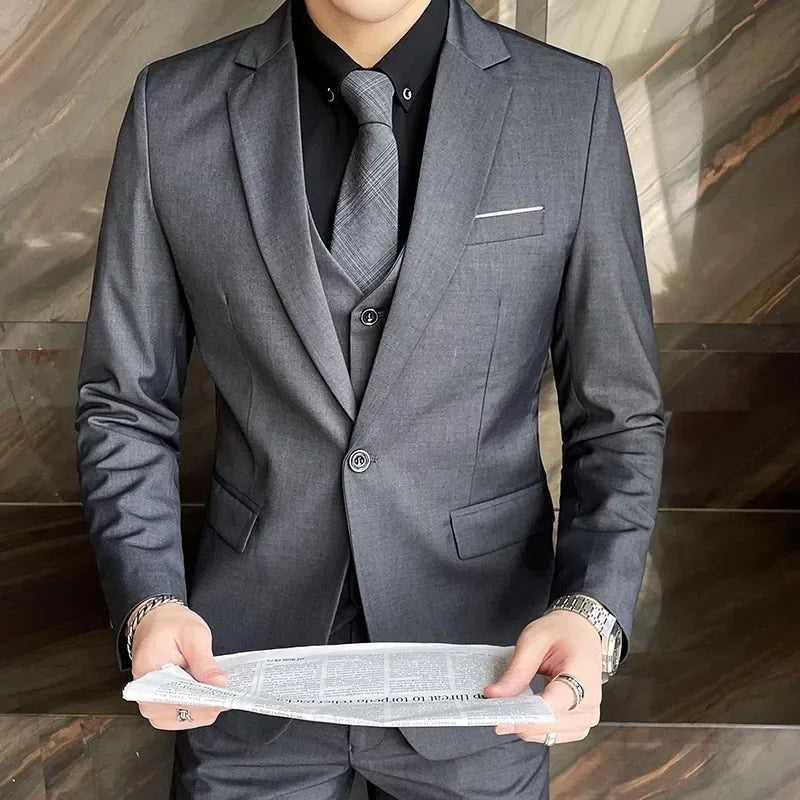 Mens Formal Suit Set Blazer Vest Pants (Gray)
