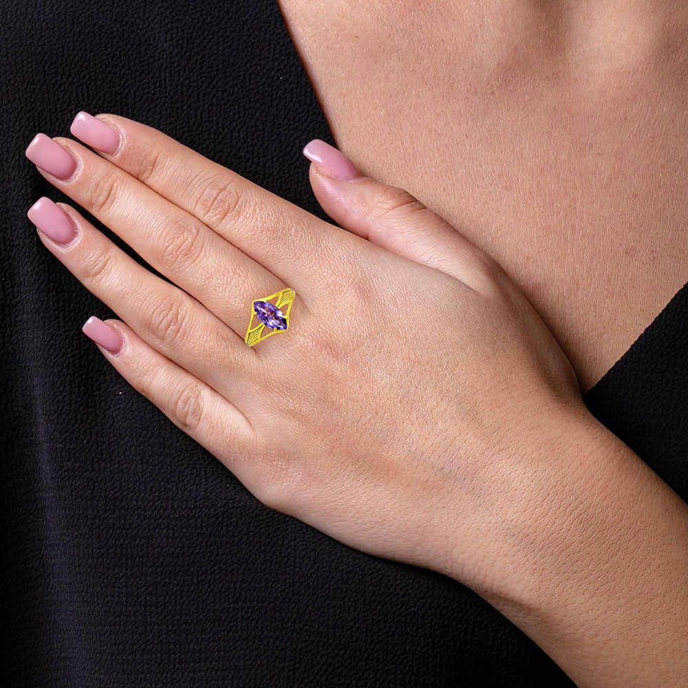 18K Gold Over Brass Marquise Shape Colorful Stone Ring Fashion Jewelry TGR1002 RM-1727