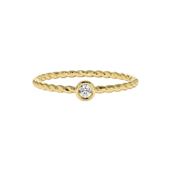 14K Solid Gold Diamond Twisted Bezel Setting Fashion Ring For Women