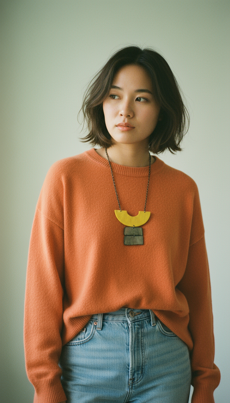 Rustic Boho Statement Necklace in Green Brown-3