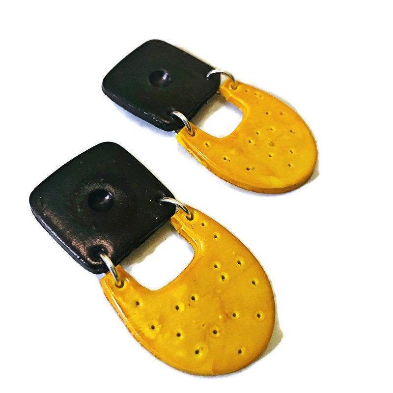 Black & Yellow Clip On Earrings for Non Pierced Ears- "Val"-1