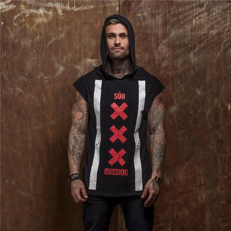 Bodybuilding Stringer Tank Top with hooded Mens Gyms Clothing Fitness Mens Sleeveless Vests Cotton Singlets Muscle Sports vest
