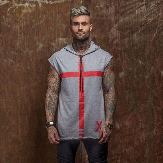 Bodybuilding Stringer Tank Top with hooded Mens Gyms Clothing Fitness Mens Sleeveless Vests Cotton Singlets Muscle Sports vest