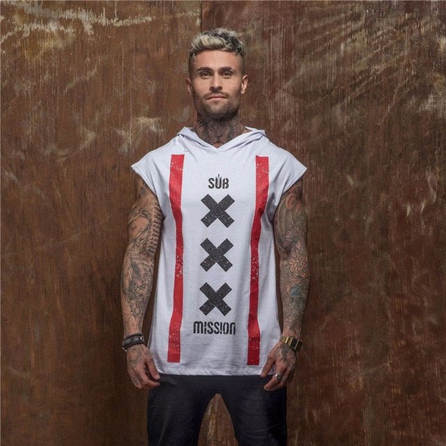 Bodybuilding Stringer Tank Top with hooded Mens Gyms Clothing Fitness Mens Sleeveless Vests Cotton Singlets Muscle Sports vest