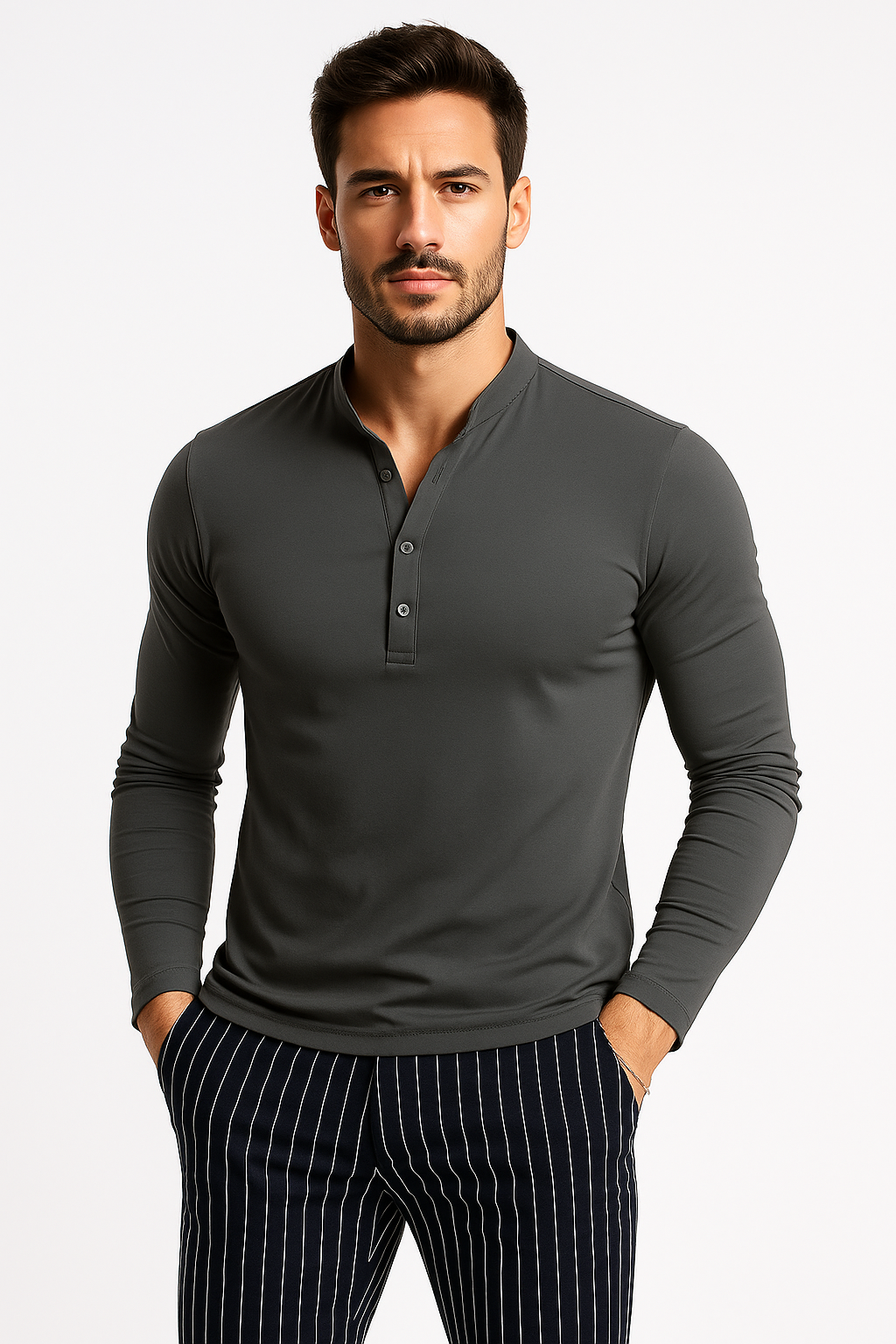 Men's Fashion Solid Color Long Sleeve O-neck T-shirts Mens