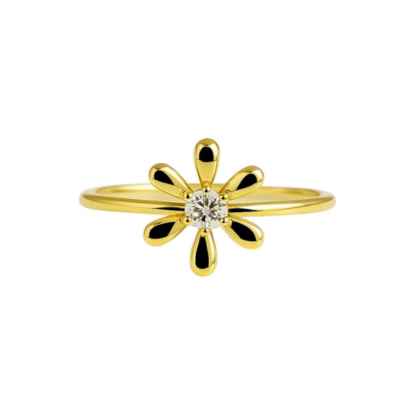 14K Solid Gold Flower Design Fashion Diamond Ring