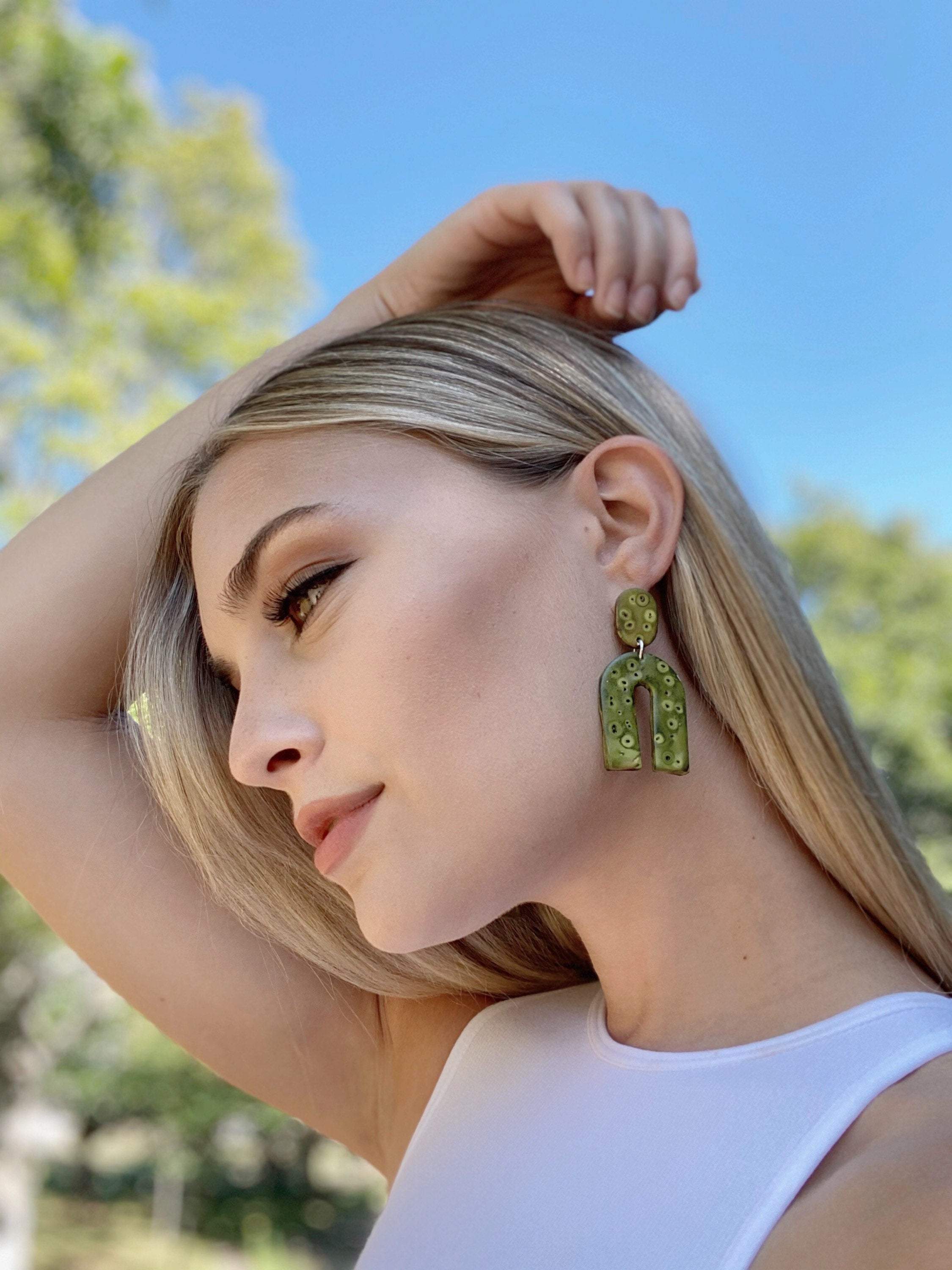 Green Statement Earrings- "Lucy"-0
