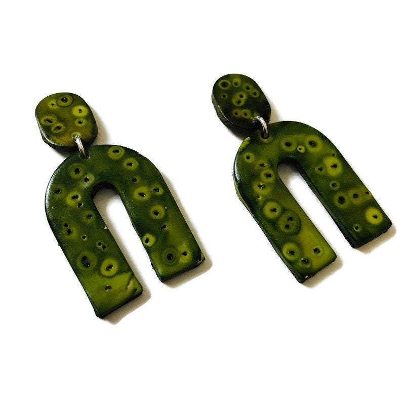 Green Statement Earrings- "Lucy"-2