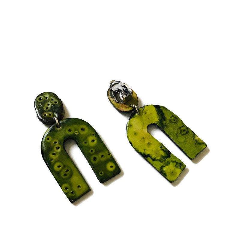 Green Statement Earrings- "Lucy"-4