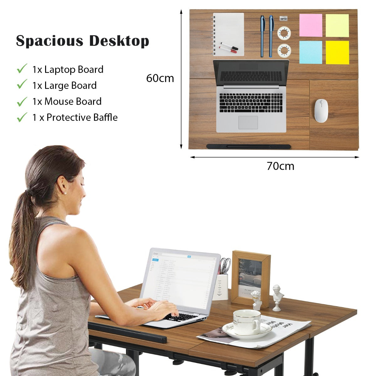 NNECW Mobile Stand up Computer Desk with 2 Tilting Desktops for Office Black