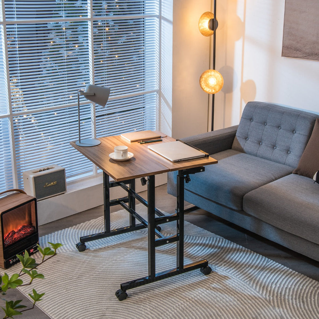 NNECW Mobile Stand up Computer Desk with 2 Tilting Desktops for Office Black