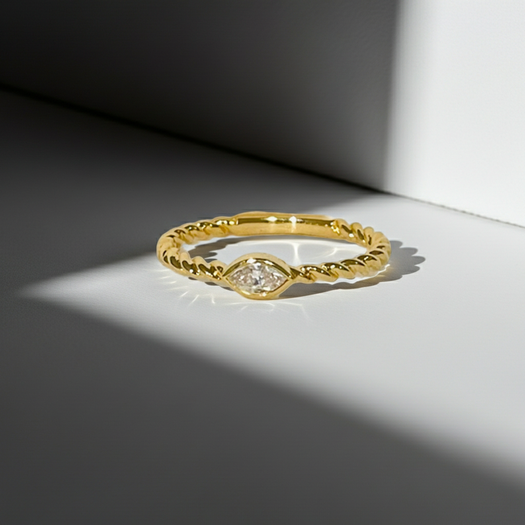 Marquis Cut Twisted Band 14K Solid Gold Everyday Fashion Diamond Ring