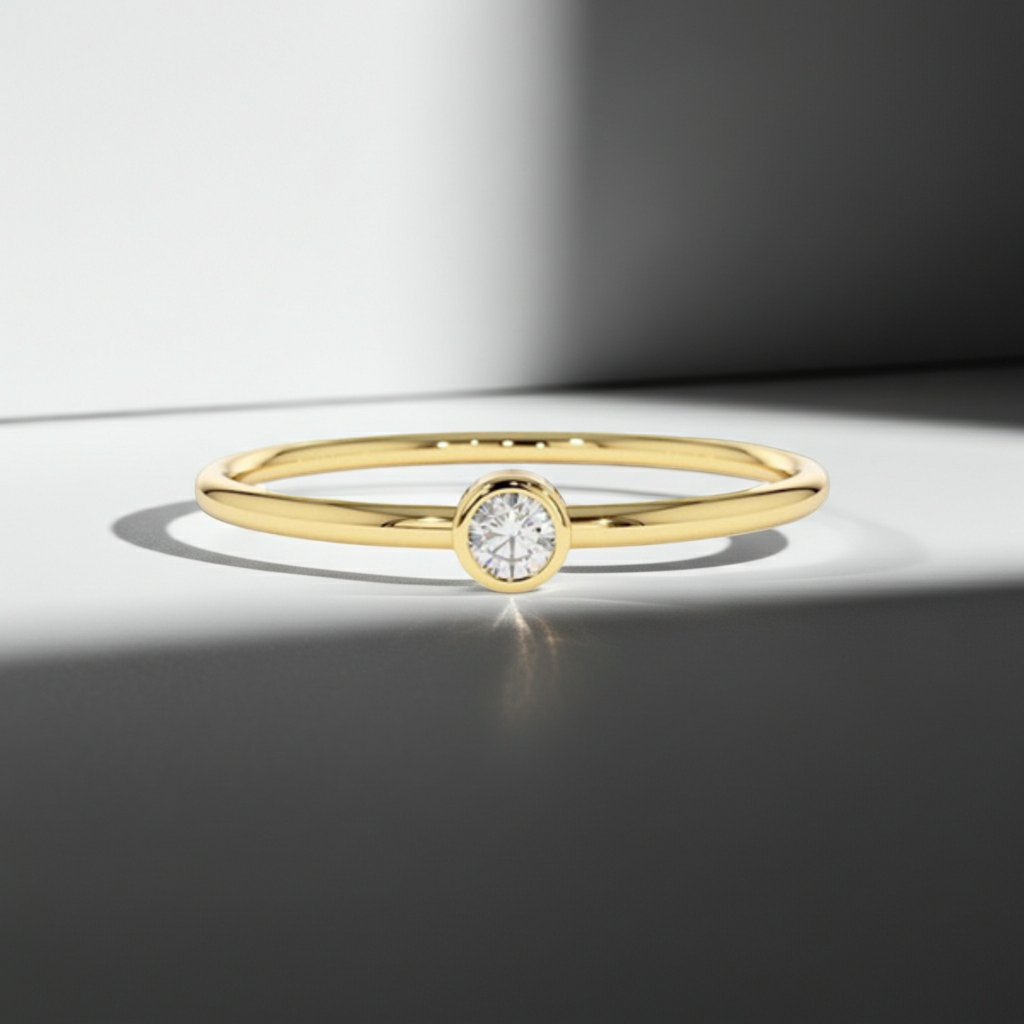 Regular Bazel setting 14K Solid Gold Diamond Fashion Ring for Her