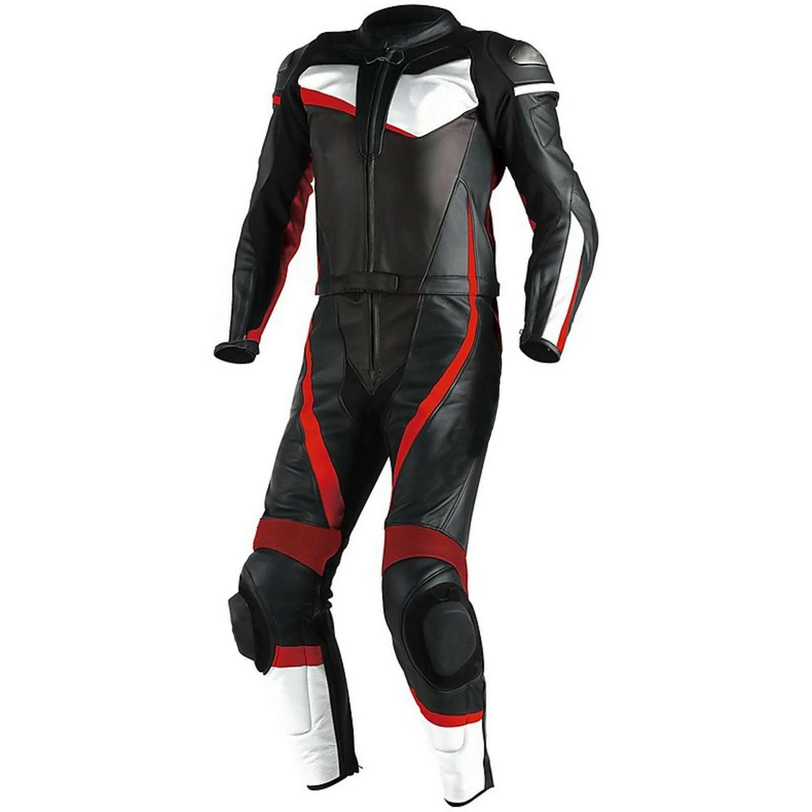 MENS BLACK AND RED MOTORCYCLE LEATHER RACING SUIT - XXXXL