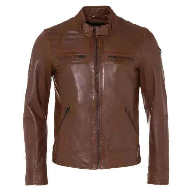 Mens Cognac Leather Fashion Jacket-1