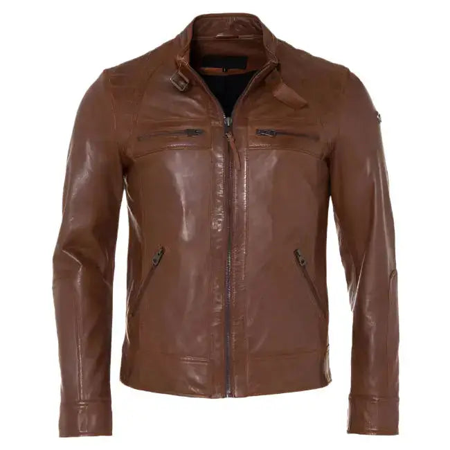 Mens Cognac Leather Fashion Jacket-0