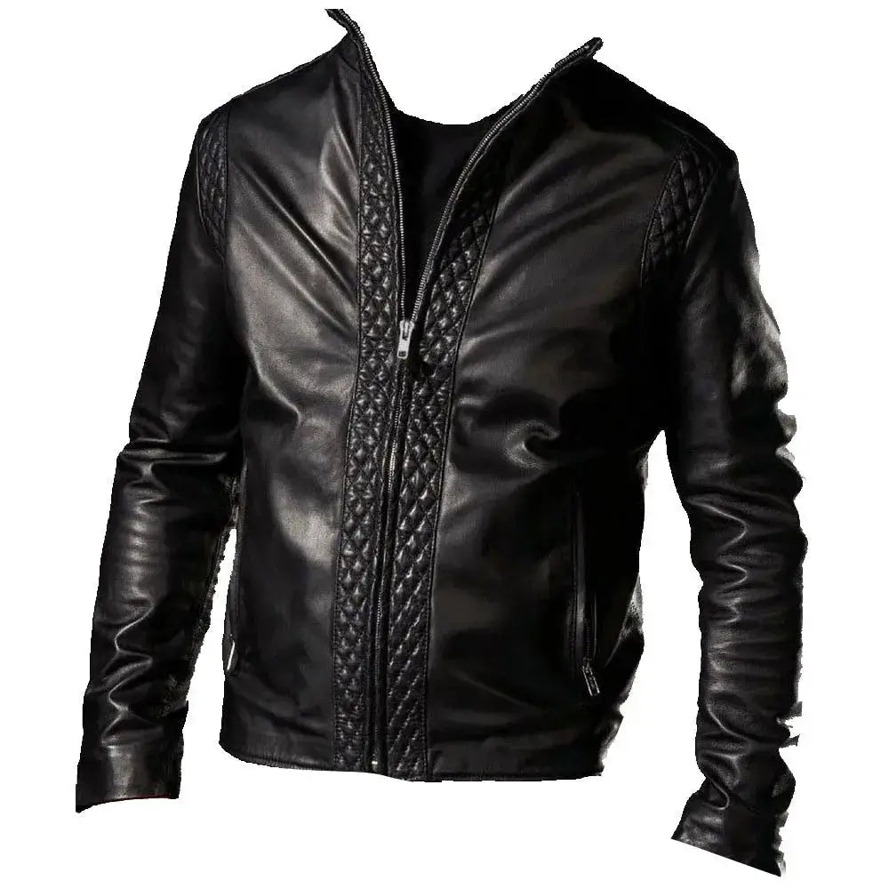 Mens Black Leather Fashion Bomber Jacket-0