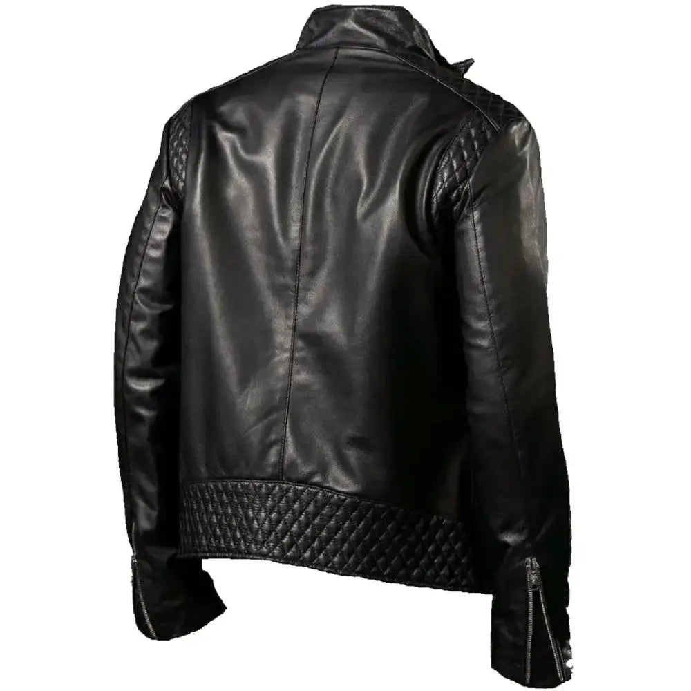Mens Black Leather Fashion Bomber Jacket-1