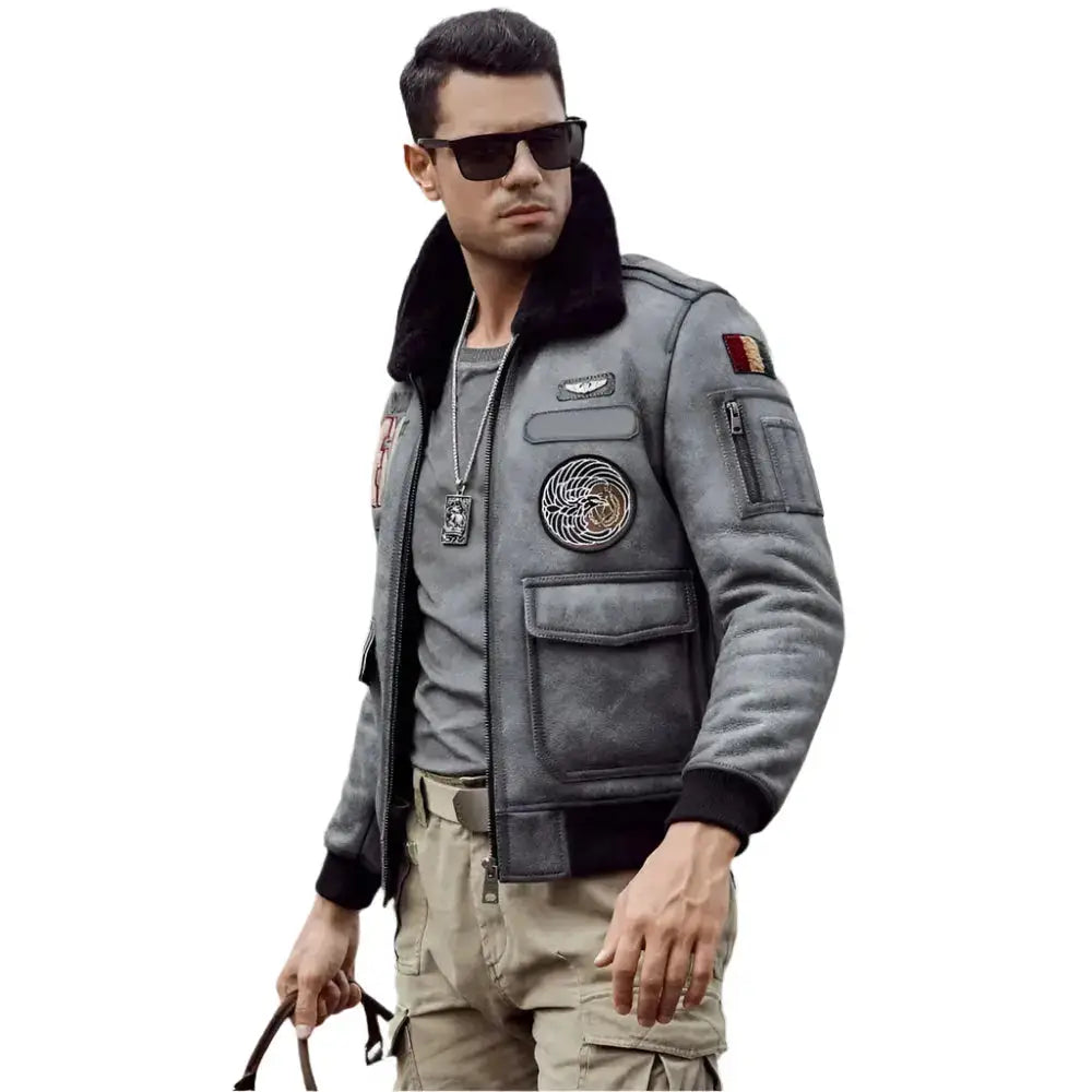 Mens Grey Shearling Jacket-1