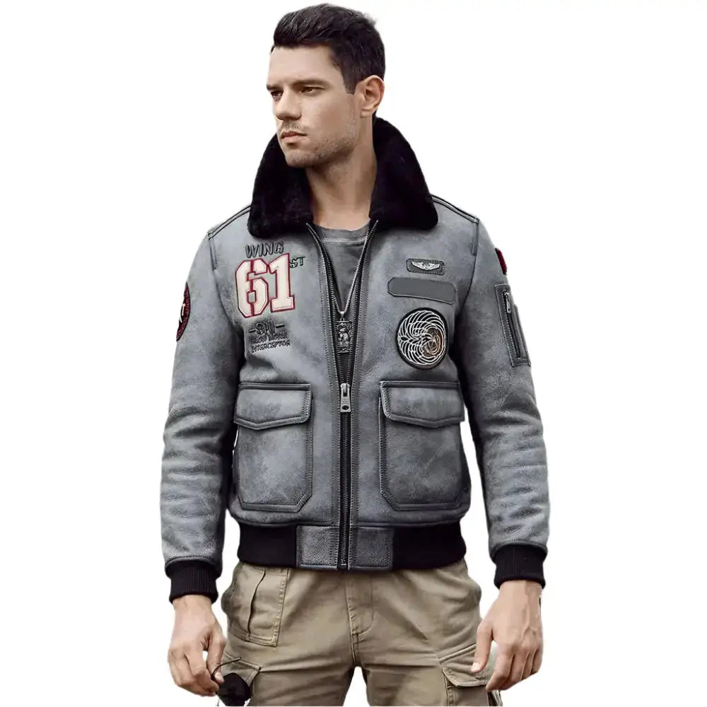 Mens Grey Shearling Jacket-2