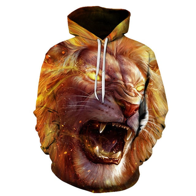 Novelty Flame Lion Hoodie Men's Animal Men's Clothing Flame Hoodie Sweatshirt Sweatshirt 3D Hoodie Sportswear Unisex clothing
