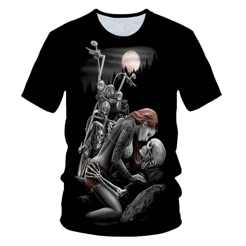 Skull Beauty Rock Cool 3D t shirts Mens Motorcycle Punk 3D Printed T shirt Men Clothes tshirt