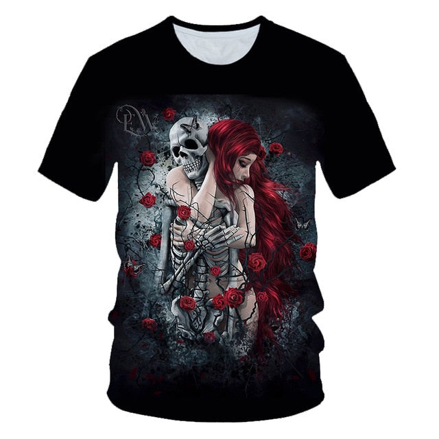 Skull Beauty Rock Cool 3D t shirts Mens Motorcycle Punk 3D Printed T shirt Men Clothes tshirt