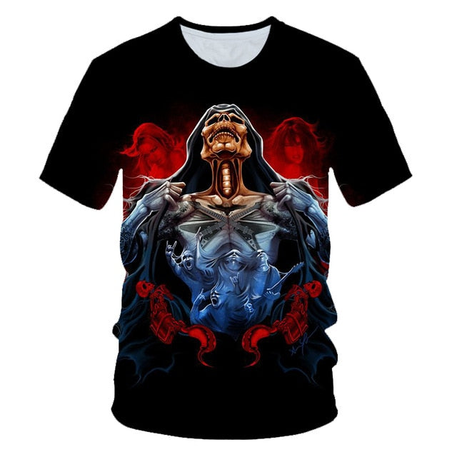 Skull Beauty Rock Cool 3D t shirts Mens Motorcycle Punk 3D Printed T shirt Men Clothes tshirt
