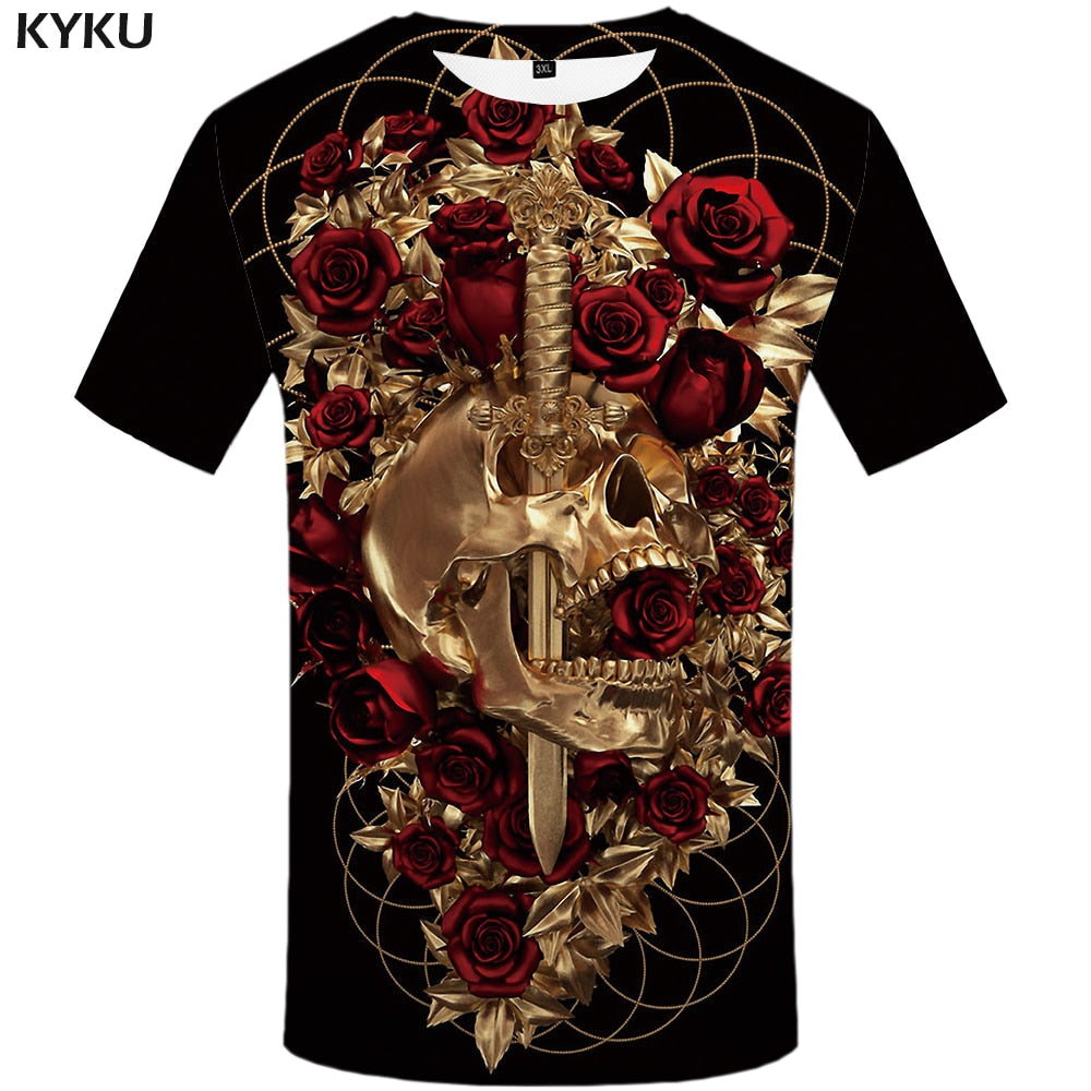 Skull T shirt Men Metal Tshirt Printed Rose Anime Clothes War Shirt Print Harajuku T-shirts 3d Mens Clothing